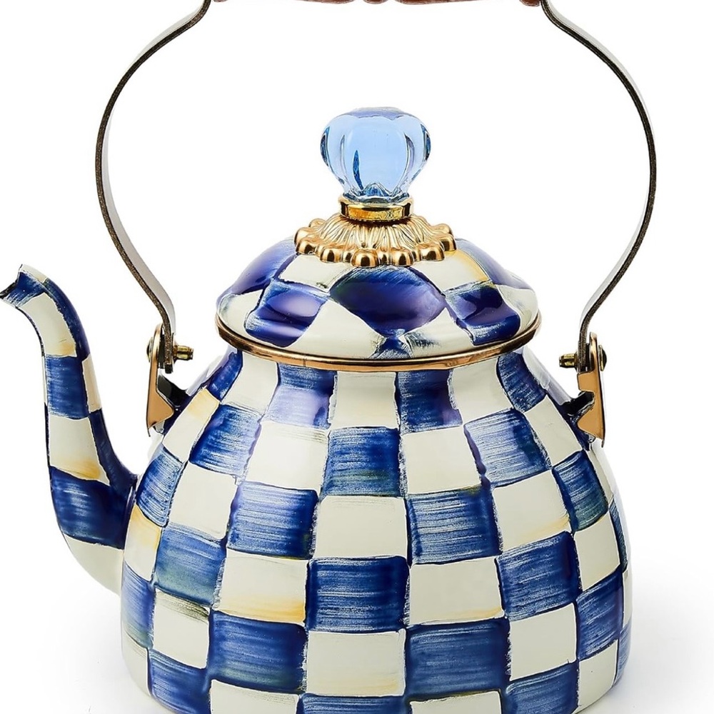 MacKenzie-Childs Blue and White Checkered Tea Kettle